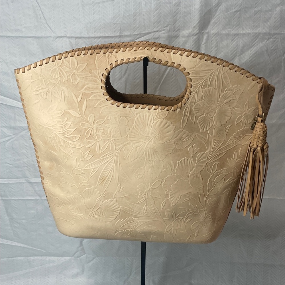 The Sak - Elegant Tan Floral Embossed Tote Bag